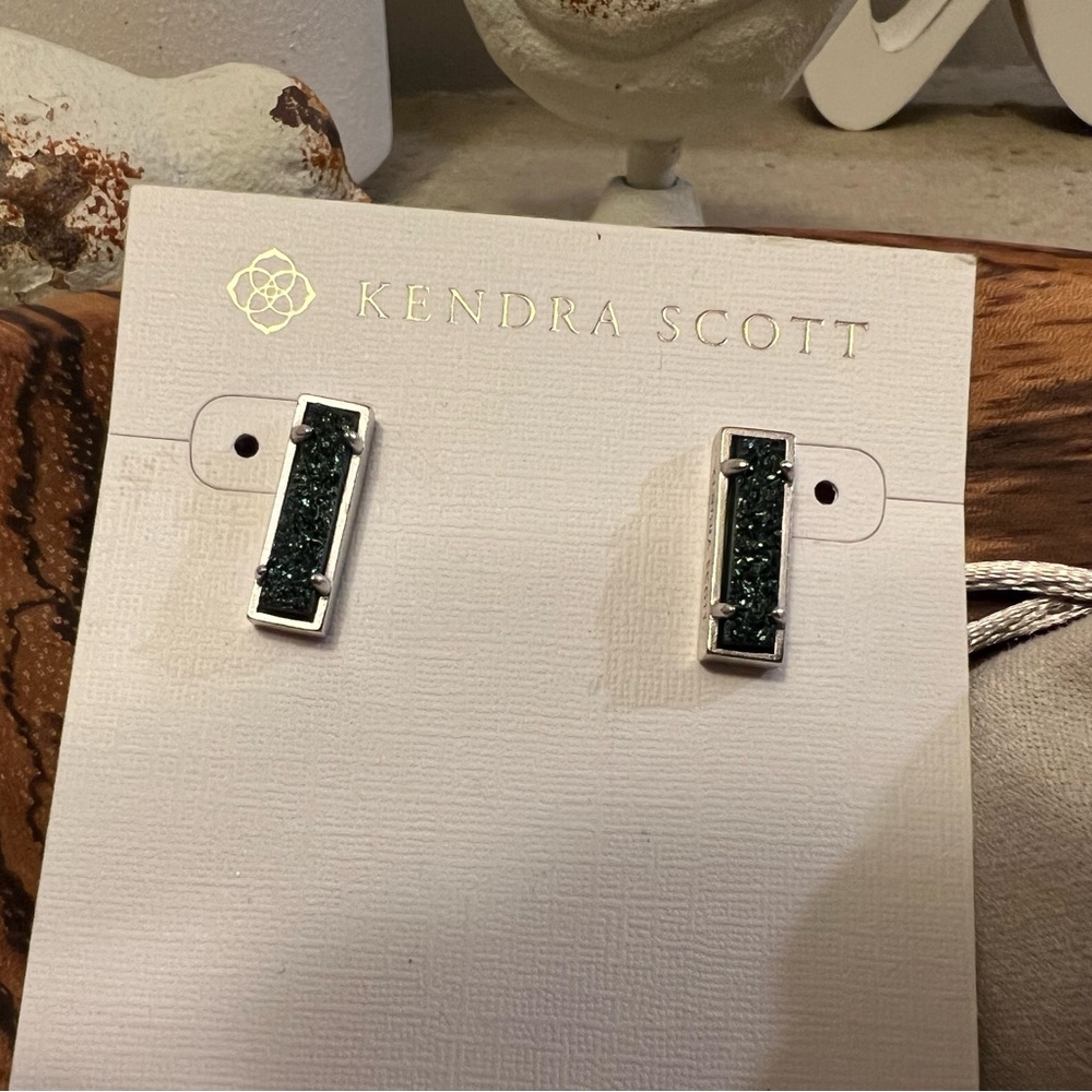 Kendra Scott Dark Green Bar Earrings